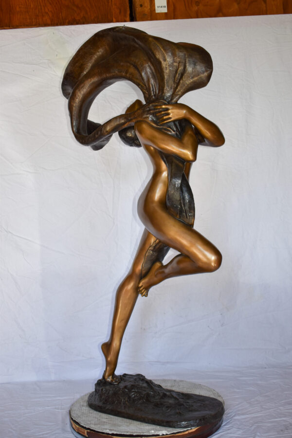 Beautifully Exotic Fabric Dancer Bronze Statue Art Nude Size: 33" x 14" x 58"H - Image 10