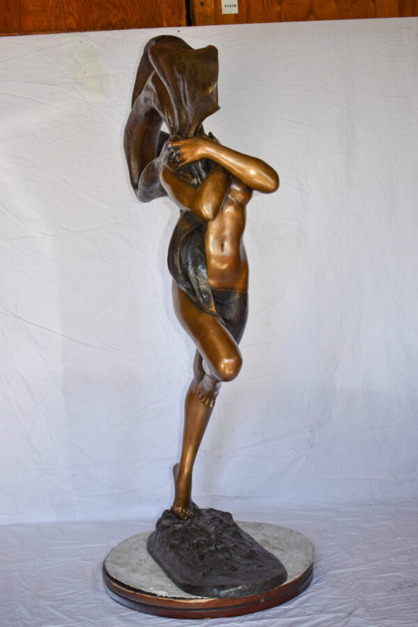 Beautifully Exotic Fabric Dancer Bronze Statue Art Nude Size: 33" x 14" x 58"H - Image 11