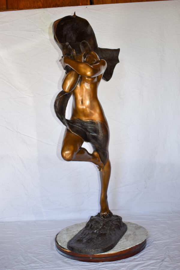 Beautifully Exotic Fabric Dancer Bronze Statue Art Nude Size: 33" x 14" x 58"H - Image 12