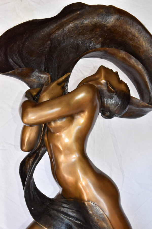 Beautifully Exotic Fabric Dancer Bronze Statue Art Nude Size: 33" x 14" x 58"H - Image 13