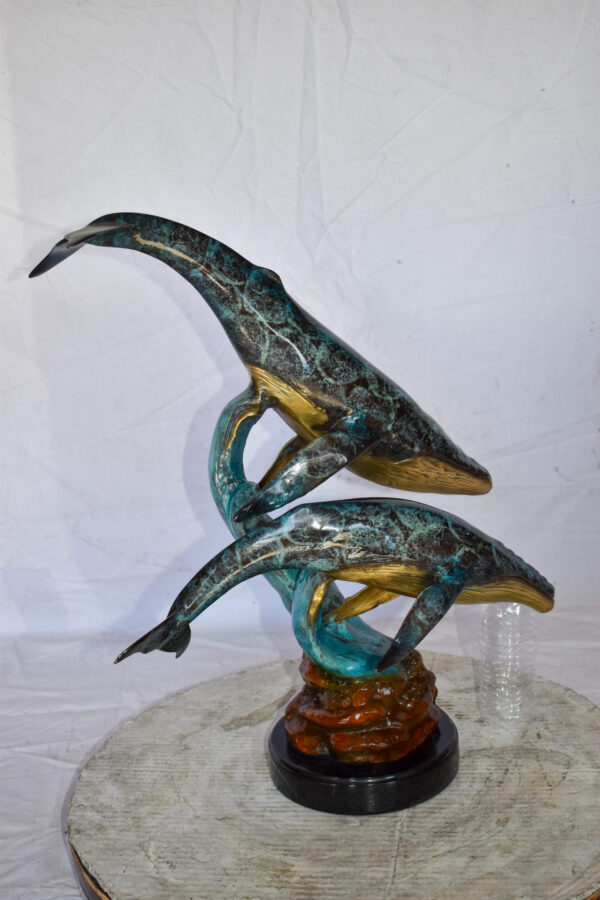 Pair of Humpback Whales Swimming in The Ocean Bronze Statue  20" x 10" x 25"H - Image 3