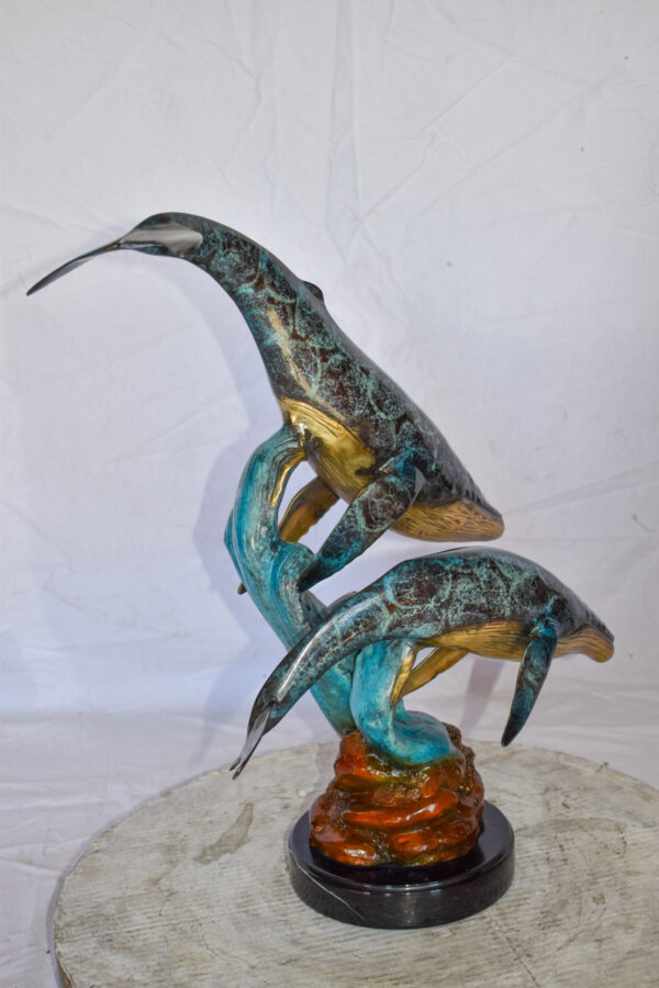 Pair of Humpback Whales Swimming in The Ocean Bronze Statue  20" x 10" x 25"H - Image 4