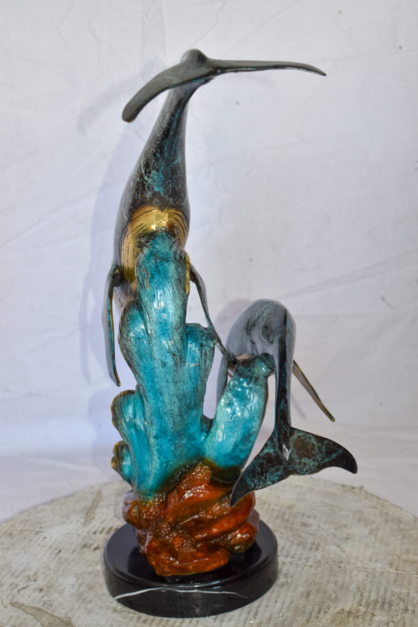 Pair of Humpback Whales Swimming in The Ocean Bronze Statue  20" x 10" x 25"H - Image 5