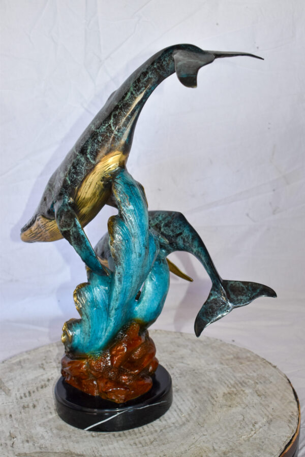 Pair of Humpback Whales Swimming in The Ocean Bronze Statue  20" x 10" x 25"H - Image 6