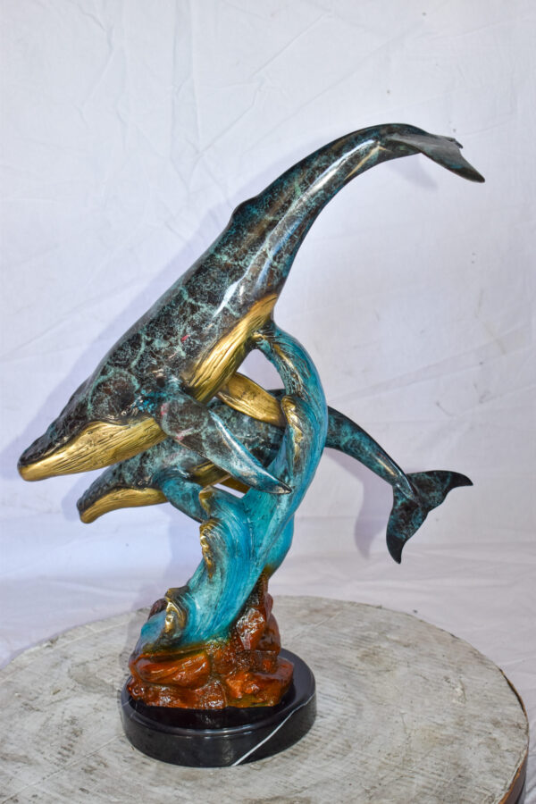 Pair of Humpback Whales Swimming in The Ocean Bronze Statue  20" x 10" x 25"H - Image 7