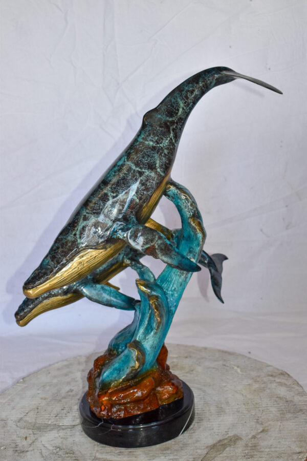 Pair of Humpback Whales Swimming in The Ocean Bronze Statue  20" x 10" x 25"H - Image 8
