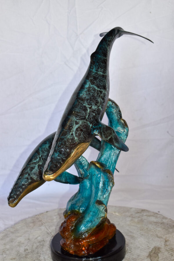 Pair of Humpback Whales Swimming in The Ocean Bronze Statue  20" x 10" x 25"H - Image 9