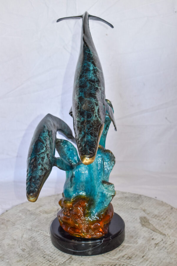 Pair of Humpback Whales Swimming in The Ocean Bronze Statue  20" x 10" x 25"H - Image 10
