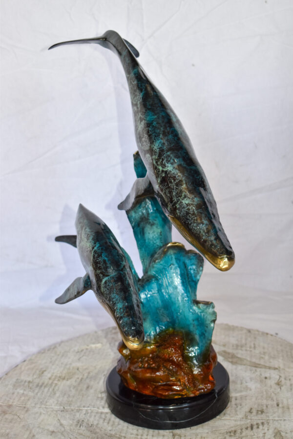 Pair of Humpback Whales Swimming in The Ocean Bronze Statue  20" x 10" x 25"H - Image 11