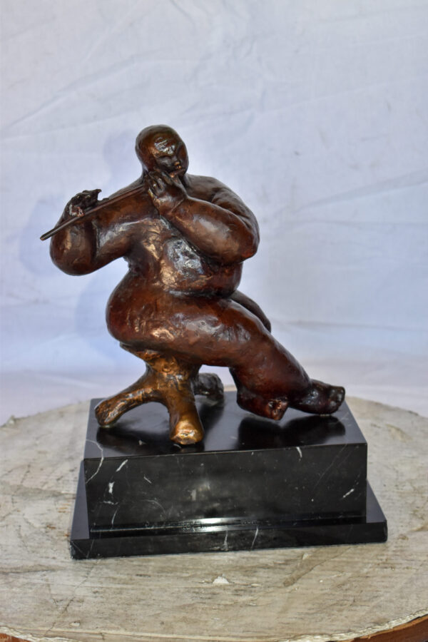 Botero Replica of Art Nude Man Playing the Flute Bronze Statue 10" x 7" x 11"H - Image 10