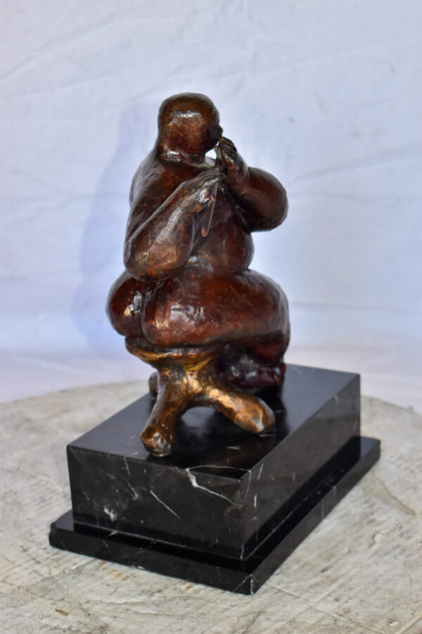 Botero Replica of Art Nude Man Playing the Flute Bronze Statue 10" x 7" x 11"H - Image 4