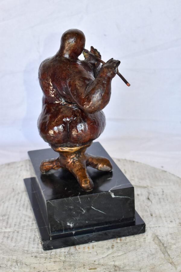 Botero Replica of Art Nude Man Playing the Flute Bronze Statue 10" x 7" x 11"H - Image 5