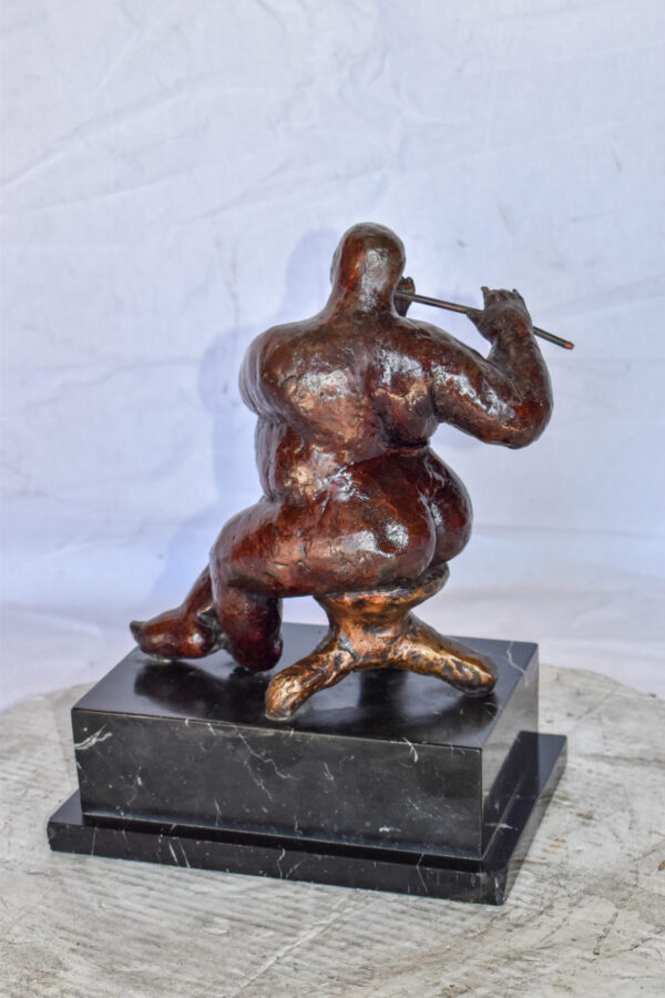 Botero Replica of Art Nude Man Playing the Flute Bronze Statue 10" x 7" x 11"H - Image 6