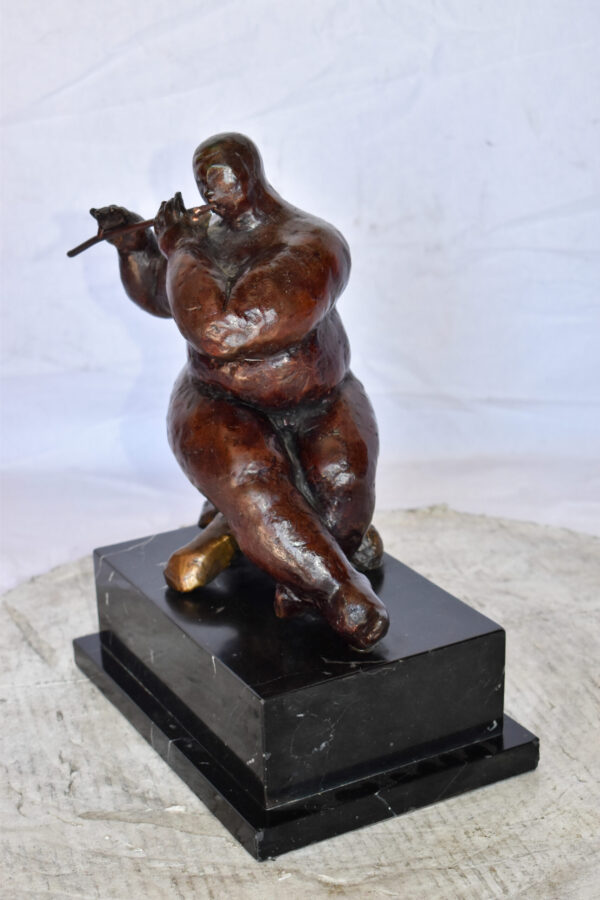 Botero Replica of Art Nude Man Playing the Flute Bronze Statue 10" x 7" x 11"H - Image 8
