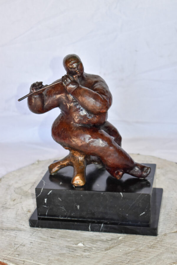 Botero Replica of Art Nude Man Playing the Flute Bronze Statue 10" x 7" x 11"H - Image 9