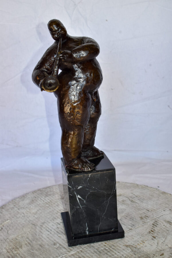 Botero Replica of Art Nude Man Playing Saxophone Bronze Statue 7" x 7" x 23"H - Image 6