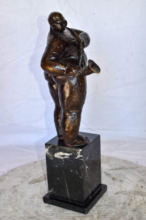 Botero Replica of Art Nude Man Playing Saxophone Bronze Statue 7" x 7" x 23"H - Image 7