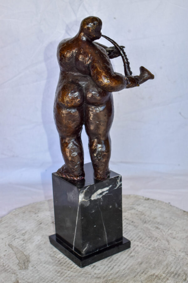 Botero Replica of Art Nude Man Playing Saxophone Bronze Statue 7" x 7" x 23"H - Image 8