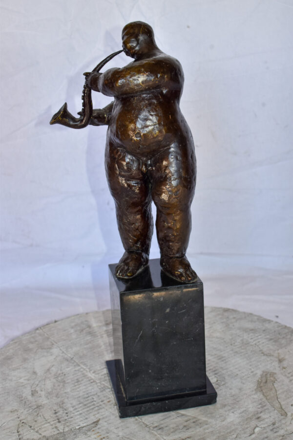 Botero Replica of Art Nude Man Playing Saxophone Bronze Statue 7" x 7" x 23"H - Image 11