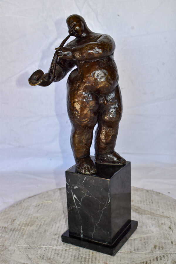 Botero Replica of Art Nude Man Playing Saxophone Bronze Statue 7" x 7" x 23"H - Image 12