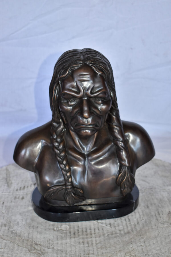Bust Of Native American Indian Brave Bronze State Size: 12" x 7" x 14"H - Image 9