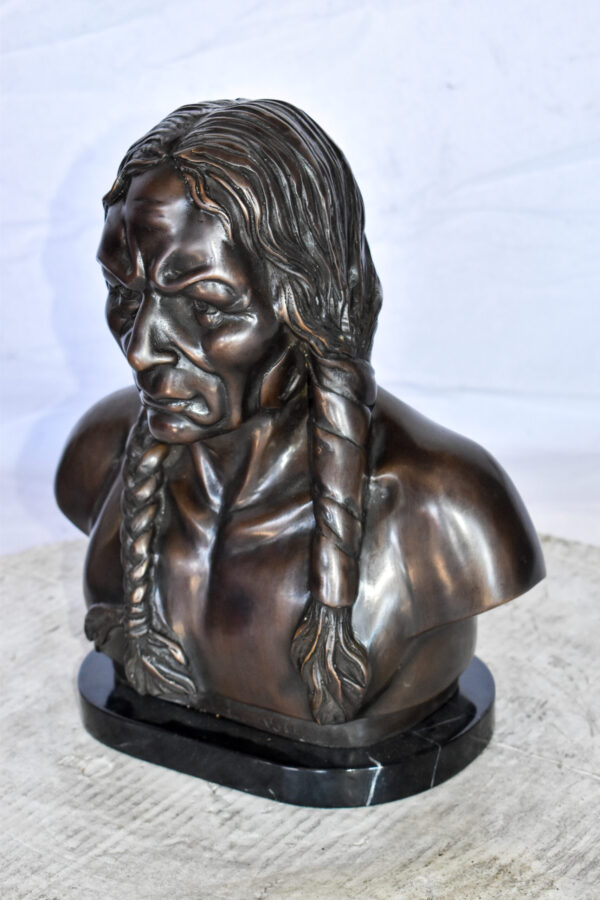 Bust Of Native American Indian Brave Bronze State Size: 12" x 7" x 14"H - Image 8