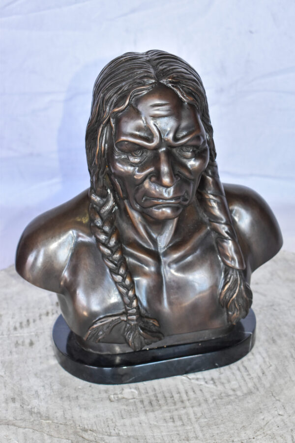 Bust Of Native American Indian Brave Bronze State Size: 12" x 7" x 14"H - Image 3