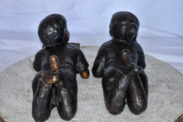 Young Kids Laying and Reading Cheerfully Bronze Statue Set Size: 20" x 13" x 8"H - Image 5