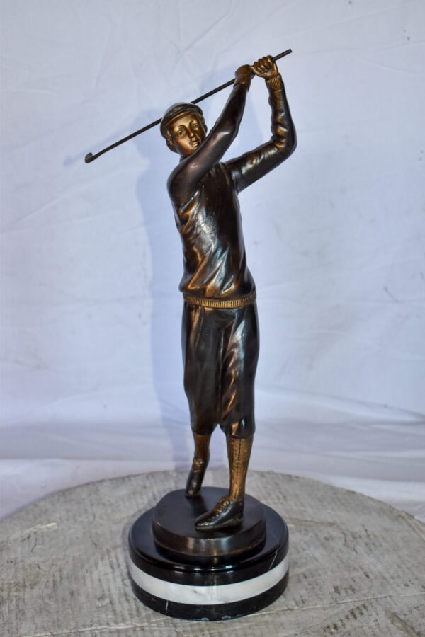 Golfer In Action Bronze Statue Mounted on Marble Size: 11" x 5" x 23"H - Image 3