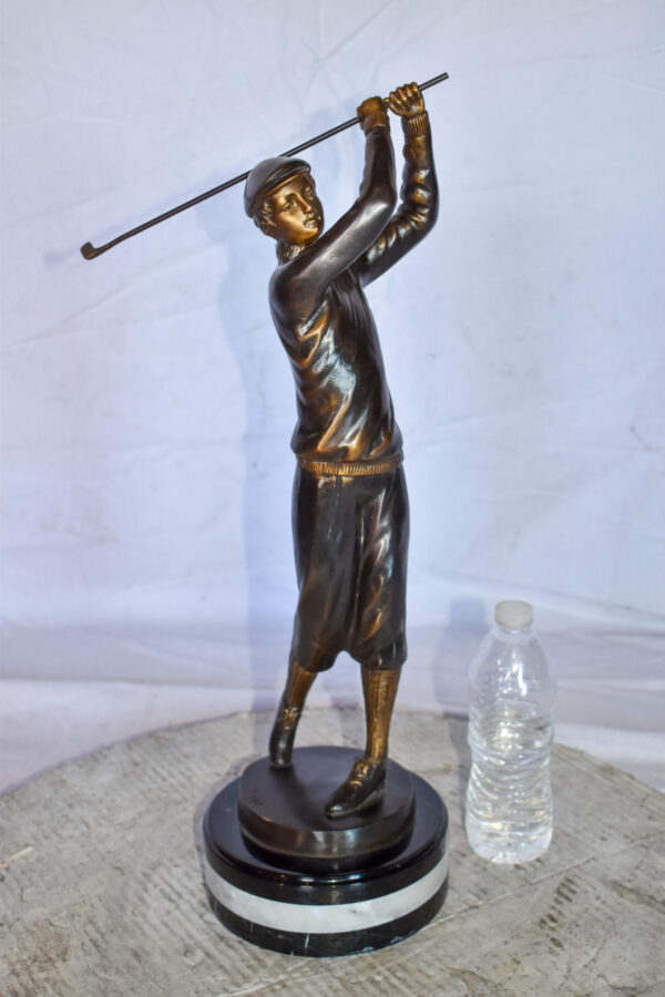 Golfer In Action Bronze Statue Mounted on Marble Size: 11" x 5" x 23"H - Image 4