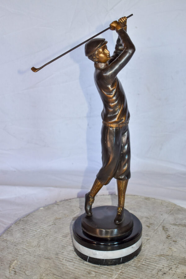 Golfer In Action Bronze Statue Mounted on Marble Size: 11" x 5" x 23"H - Image 5