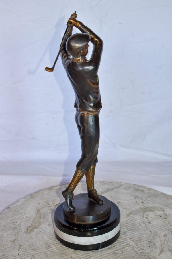 Golfer In Action Bronze Statue Mounted on Marble Size: 11" x 5" x 23"H - Image 9
