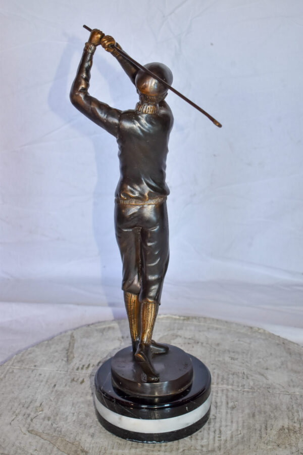 Golfer In Action Bronze Statue Mounted on Marble Size: 11" x 5" x 23"H - Image 6