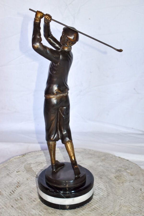 Golfer In Action Bronze Statue Mounted on Marble Size: 11" x 5" x 23"H - Image 10