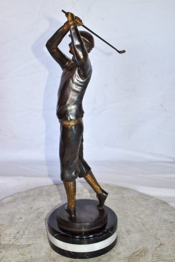 Golfer In Action Bronze Statue Mounted on Marble Size: 11" x 5" x 23"H - Image 11