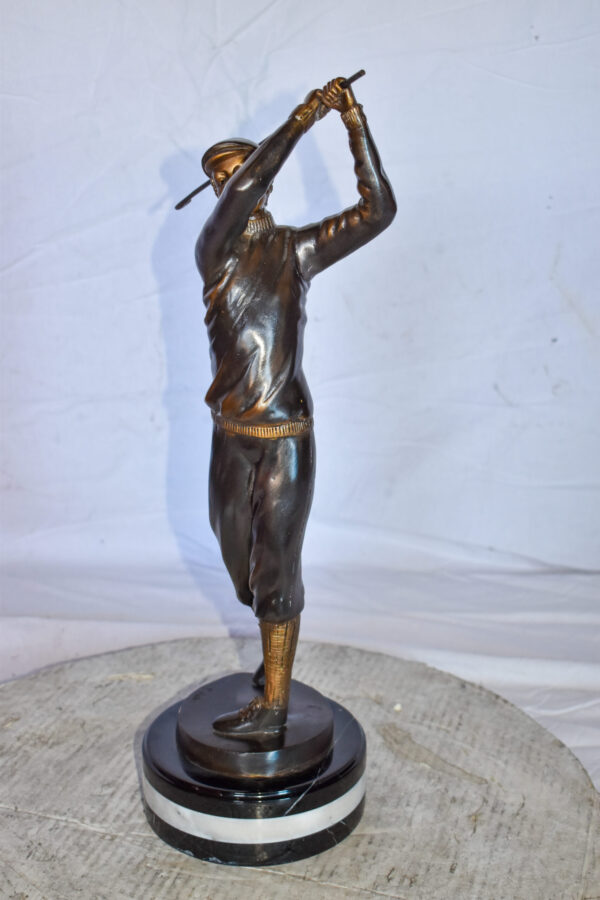 Golfer In Action Bronze Statue Mounted on Marble Size: 11" x 5" x 23"H - Image 7