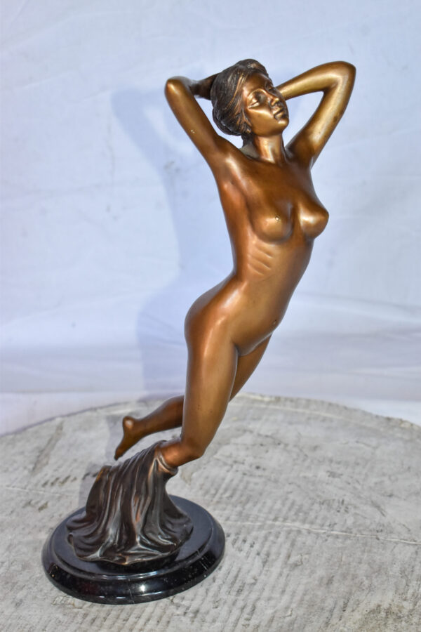 Nude Girl Posing Art Bronze Statue Mounted on Marble Size: 8" x 8" x 16"H - Image 5