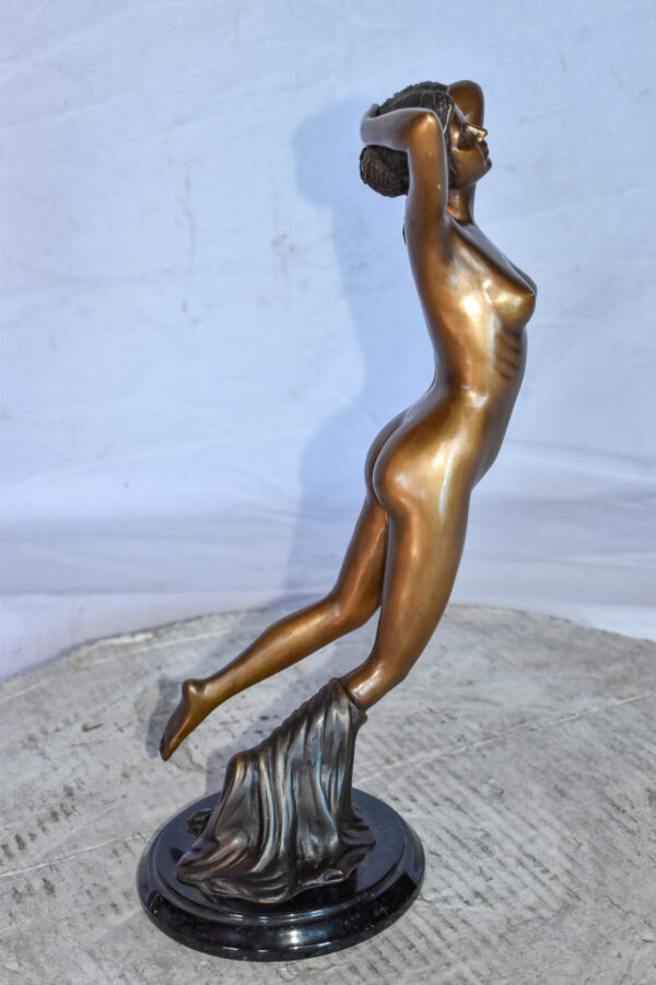 Nude Girl Posing Art Bronze Statue Mounted on Marble Size: 8" x 8" x 16"H - Image 6