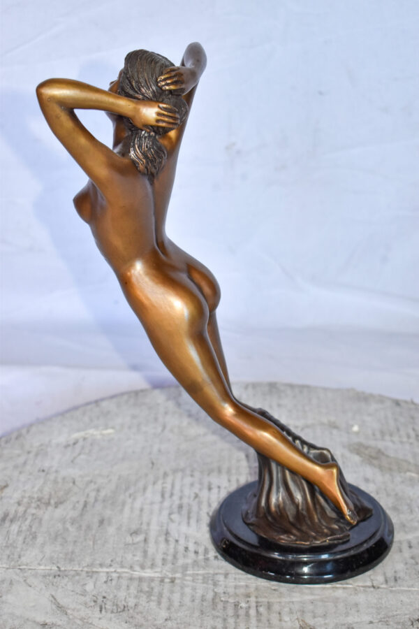 Nude Girl Posing Art Bronze Statue Mounted on Marble Size: 8" x 8" x 16"H - Image 11
