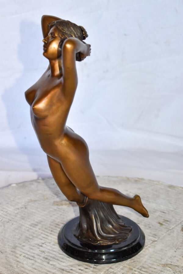 Nude Girl Posing Art Bronze Statue Mounted on Marble Size: 8" x 8" x 16"H - Image 9