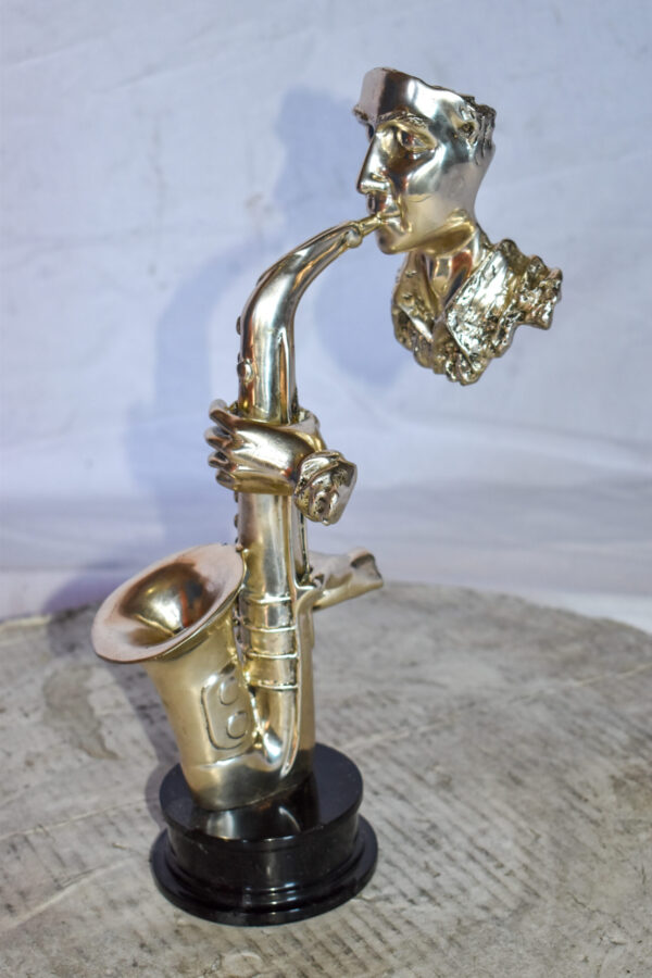 Modern Art of a Saxophone Player Bronze Statue on Marble  Size: 7" x 5" x 15"H - Image 3