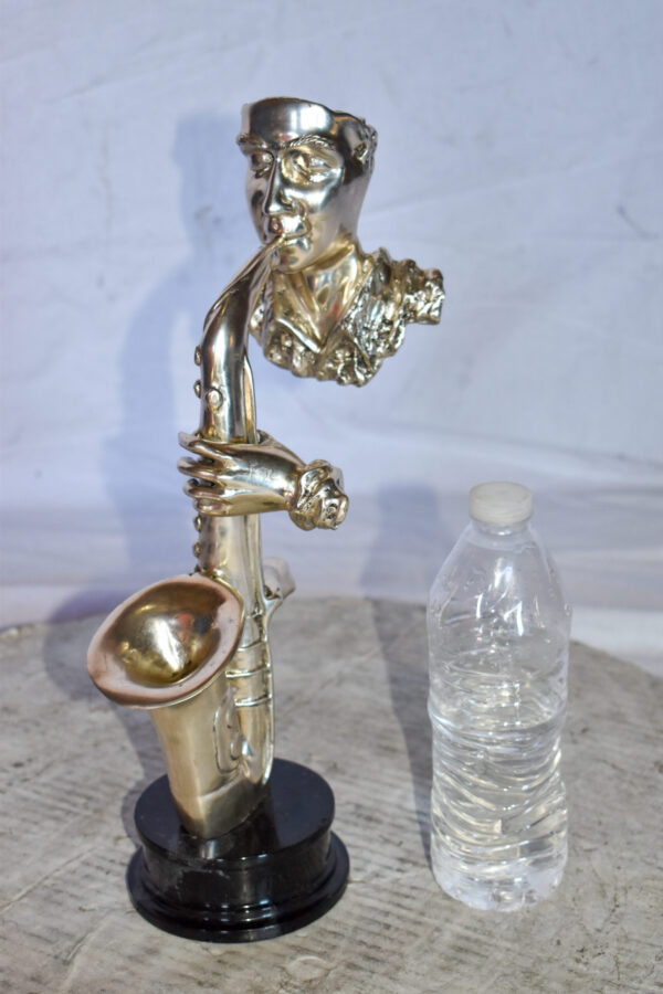 Modern Art of a Saxophone Player Bronze Statue on Marble  Size: 7" x 5" x 15"H - Image 4