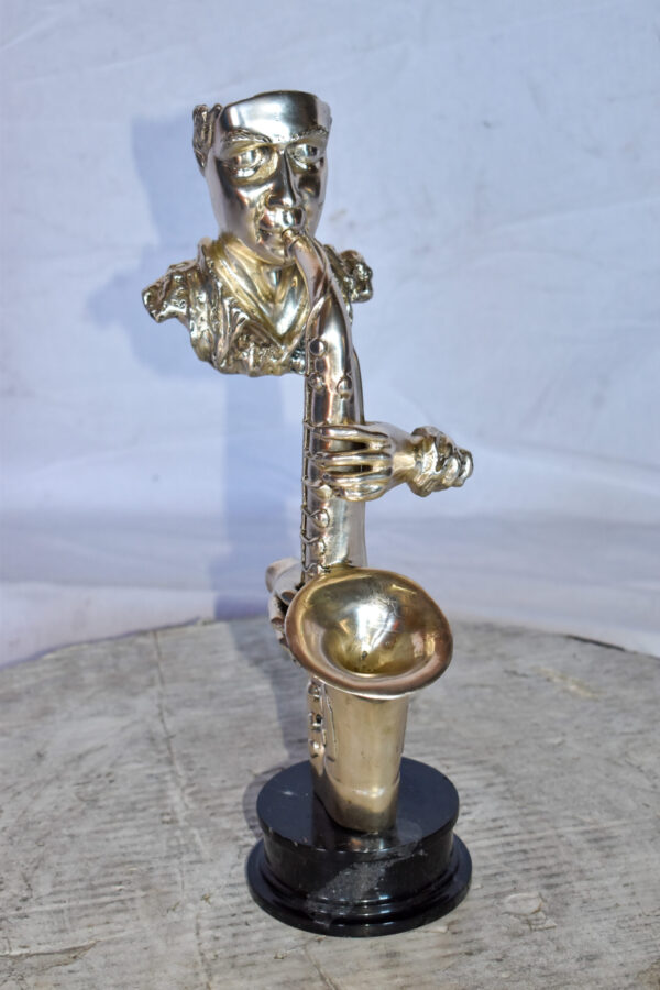 Modern Art of a Saxophone Player Bronze Statue on Marble  Size: 7" x 5" x 15"H - Image 5