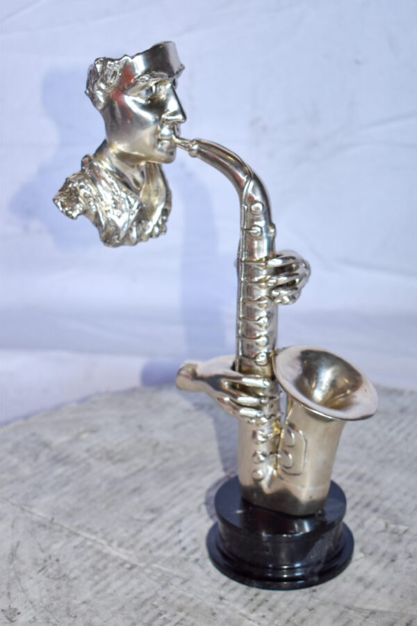 Modern Art of a Saxophone Player Bronze Statue on Marble  Size: 7" x 5" x 15"H - Image 6