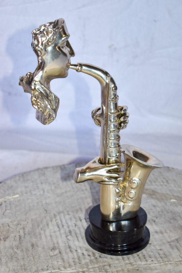 Modern Art of a Saxophone Player Bronze Statue on Marble  Size: 7" x 5" x 15"H - Image 7
