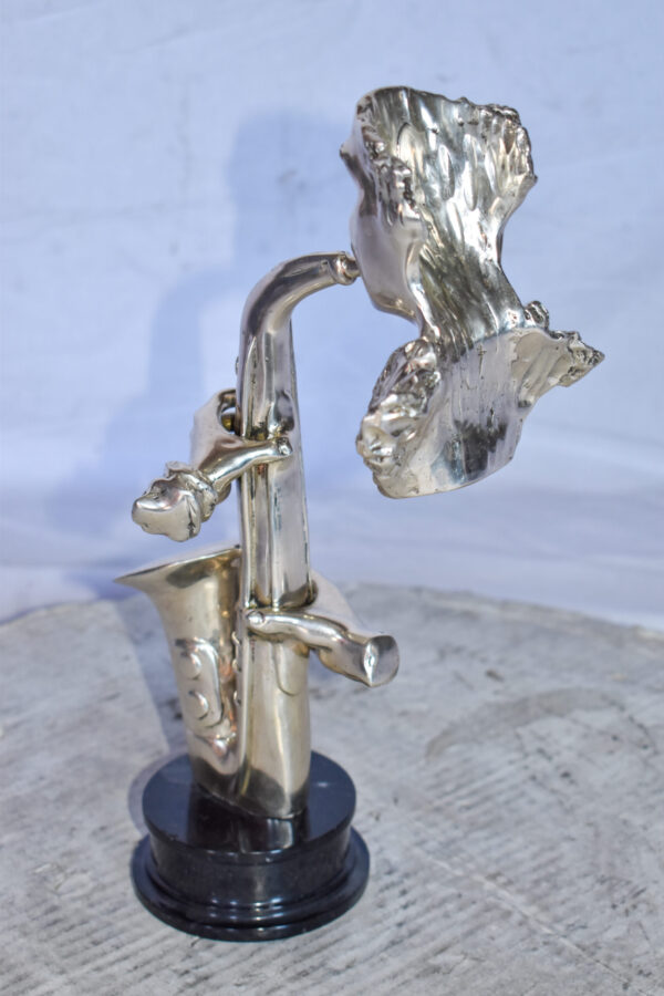Modern Art of a Saxophone Player Bronze Statue on Marble  Size: 7" x 5" x 15"H - Image 9