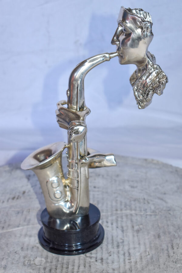 Modern Art of a Saxophone Player Bronze Statue on Marble  Size: 7" x 5" x 15"H - Image 10