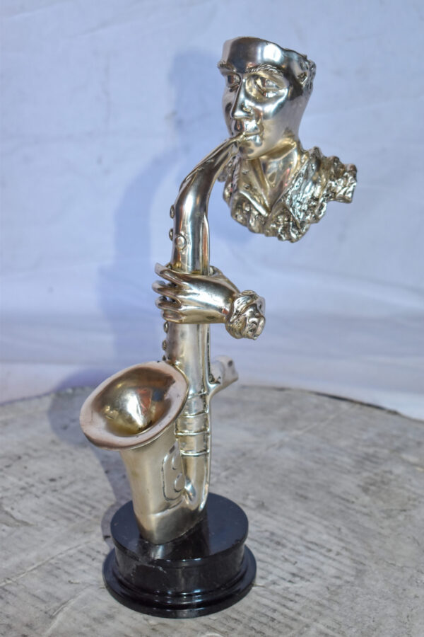 Modern Art of a Saxophone Player Bronze Statue on Marble  Size: 7" x 5" x 15"H - Image 11