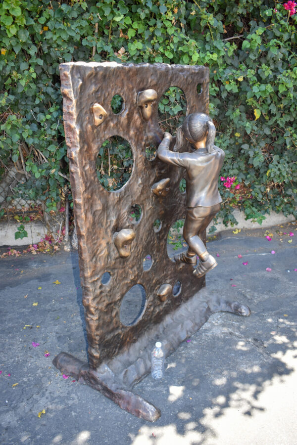 Young Girl Playing on A Climbing Wall Bronze Statue Life Size 44" x 26" x 57"H - Image 4