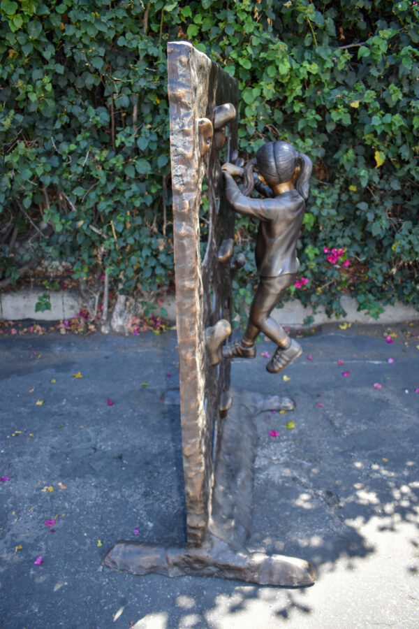 Young Girl Playing on A Climbing Wall Bronze Statue Life Size 44" x 26" x 57"H - Image 5